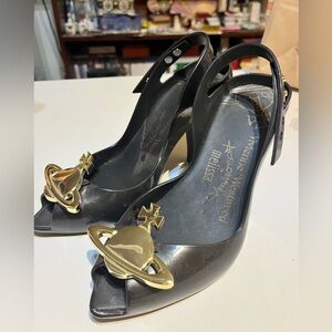 Vivienne Westwood Black Heels with Gold Orb Detail